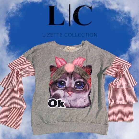 Women’s Large LC lizette collection Shirt. RARE Cat Face Anime Graphic LS - Picture 2 of 10